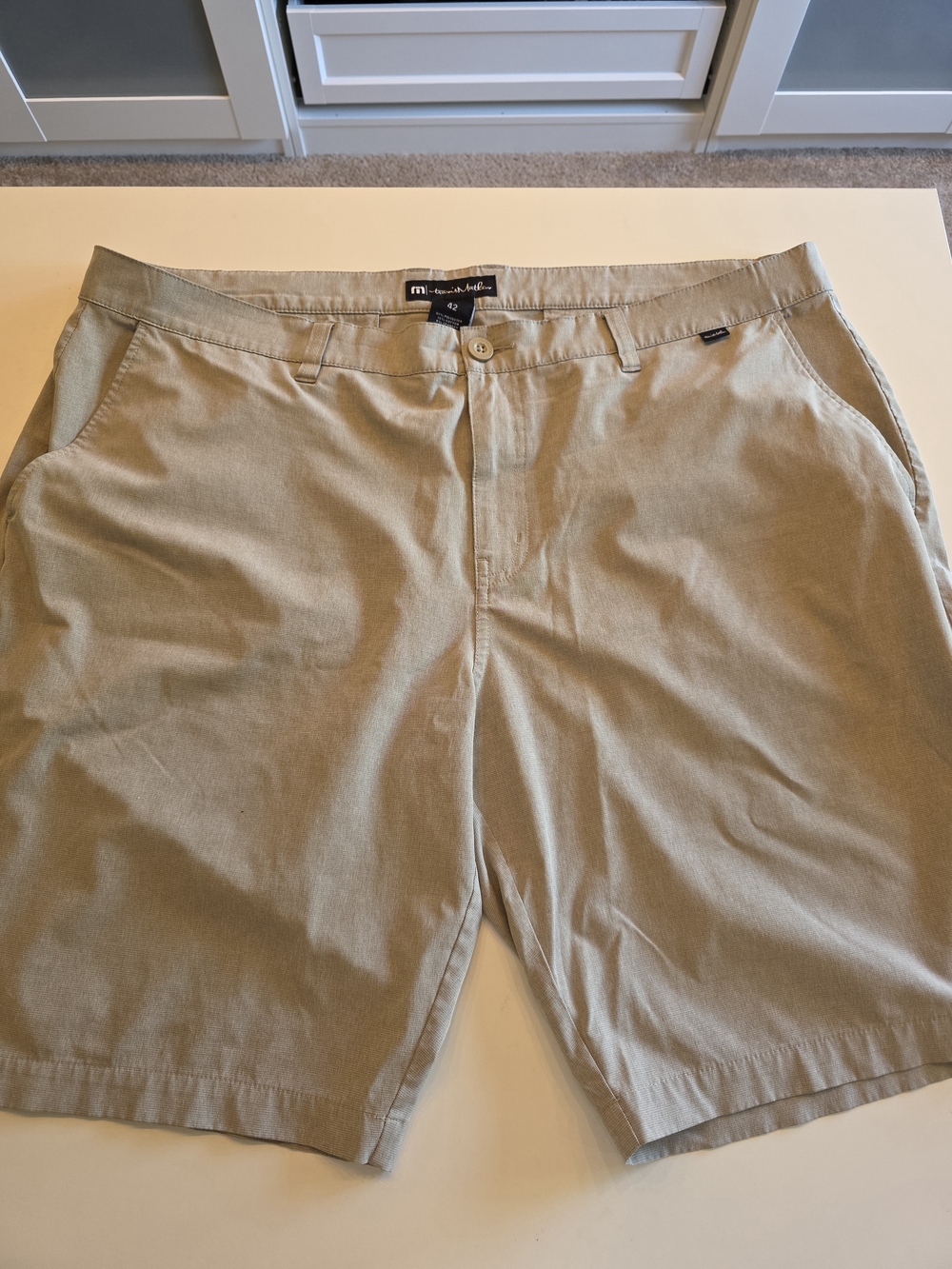 Travis Mathew Men’s Flat Front Shorts in Khaki - Size 42